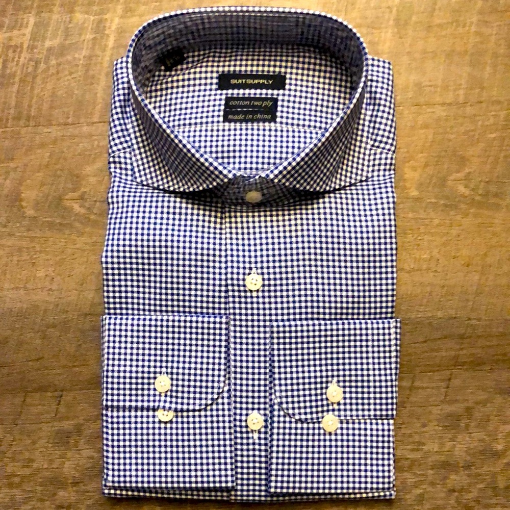 SUITSUPPLY SUIT SUPPLY MENS DRESS SHIRT BLUE CHECK GINGHAM SIZE 15 38 SLIM FIT